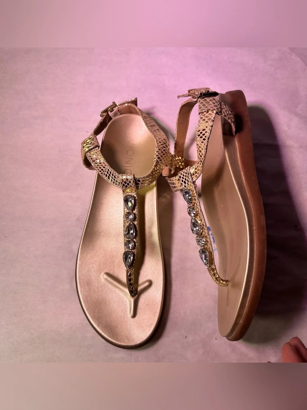 Vionic Gold Jeweled T-Strap Sandal